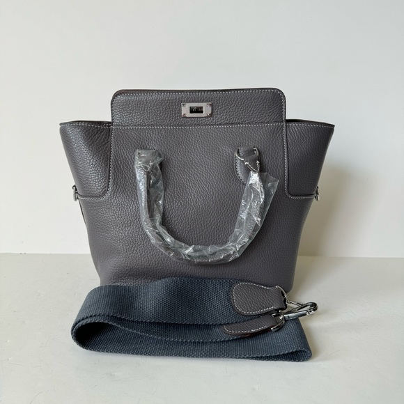 LEATHER INSIDE & OUT | Dark Gray Toolbox Bag Convertible Shoulder Top Handle T14 - Picture 11 of 14